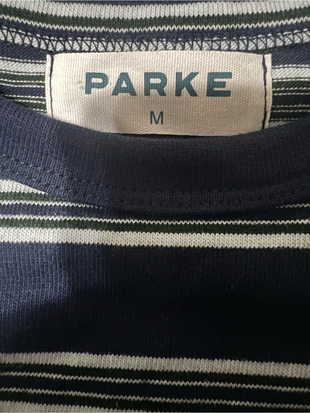 Parke Striped Cotton T-Shirt Navy/Green Size M - Picture 7 of 7